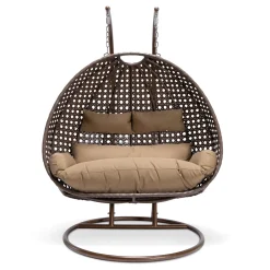 HOME DELUXE TWIN Polyrattan Hängesessel mit Regenabdeckung - Braun für 2 Personen