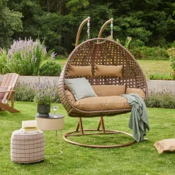 HOME DELUXE TWIN Polyrattan Hängesessel mit Regenabdeckung - Braun für 2 Personen