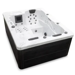 HOME DELUXE White Marble Outdoor Whirlpool inkl. Treppe und Thermoabdeckung
